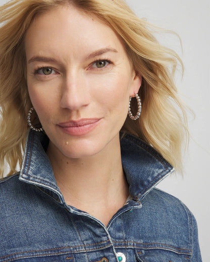 Chico's Smart Buy | Silvertone Beaded Hoop Earrings