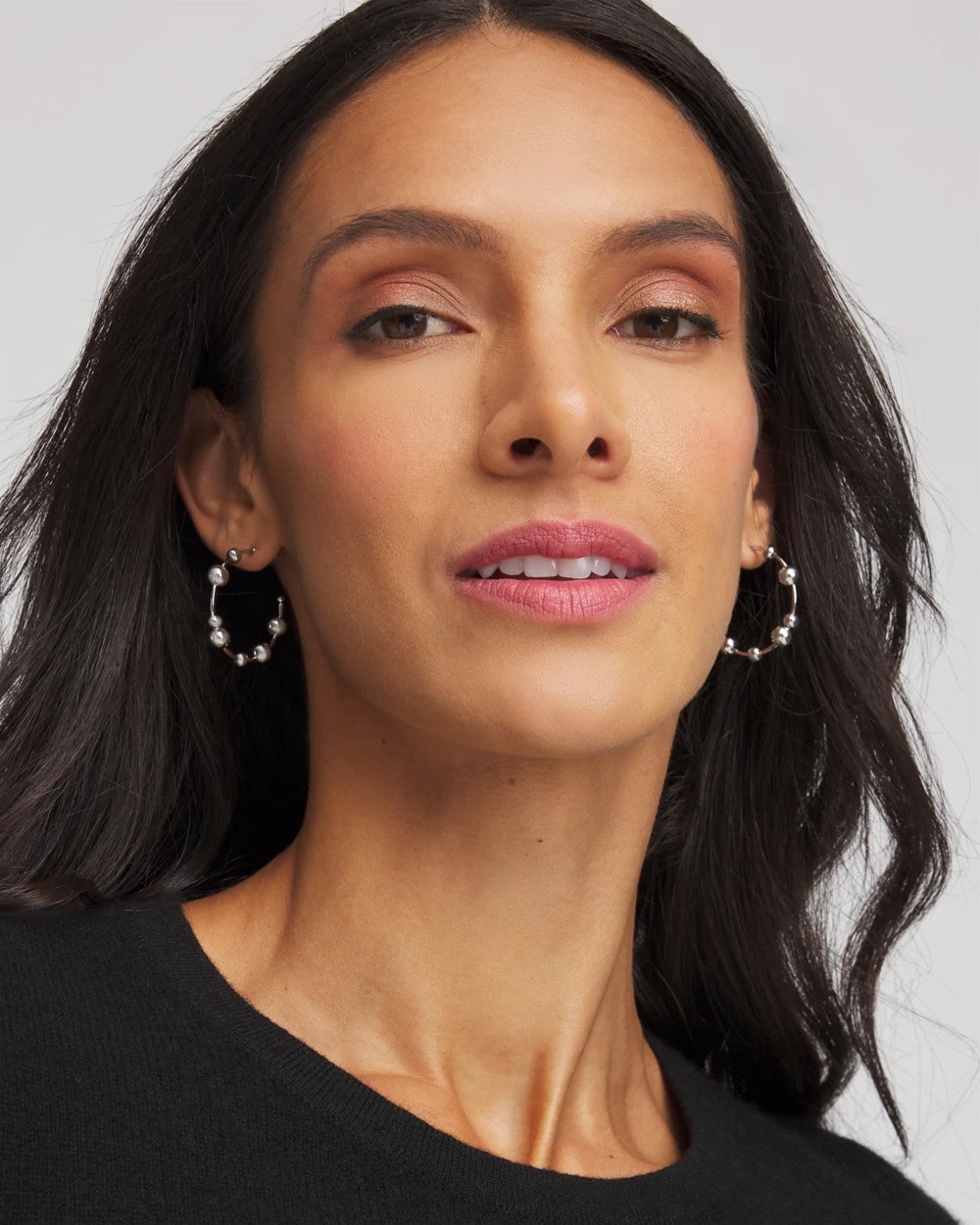 Chico's Hot Sale | Silvertone Beaded Hoop Earrings