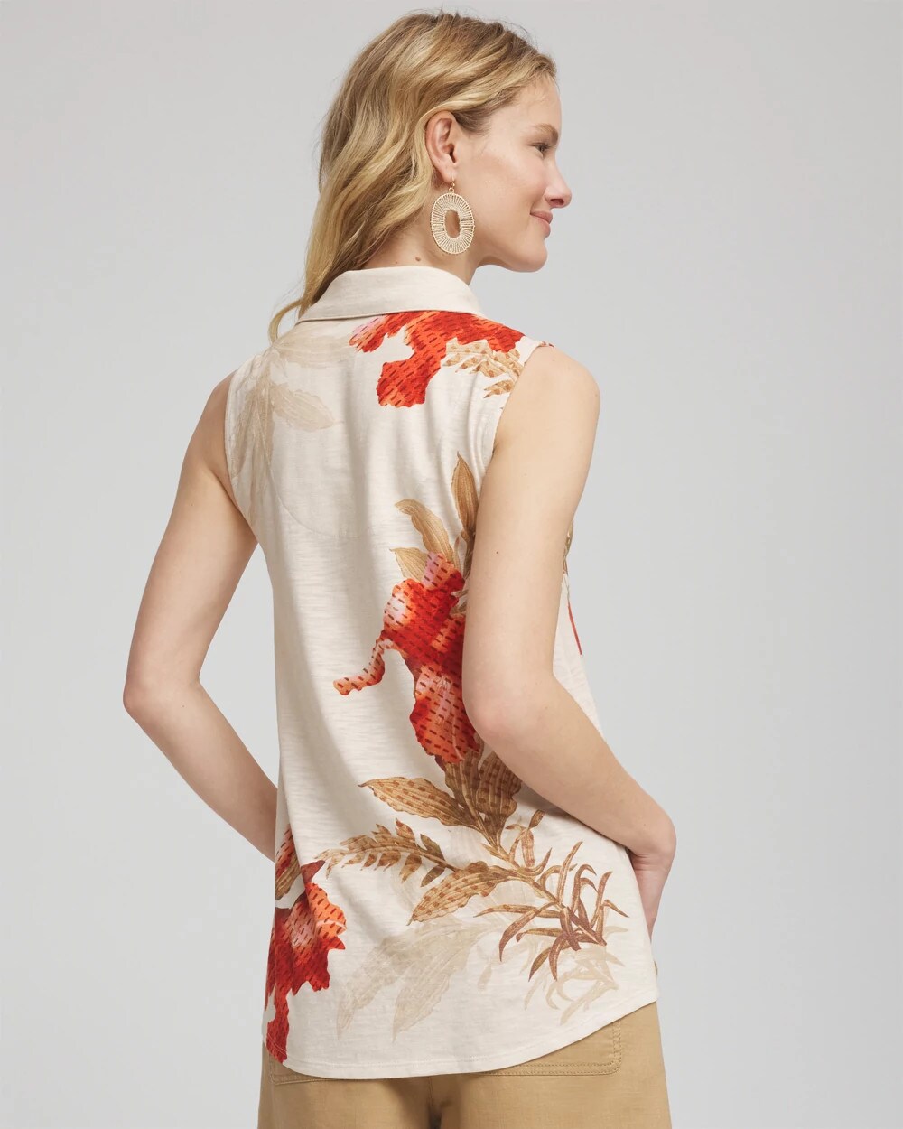 Chico's Everyday | Floral Slub Sleeveless Collared Tunic