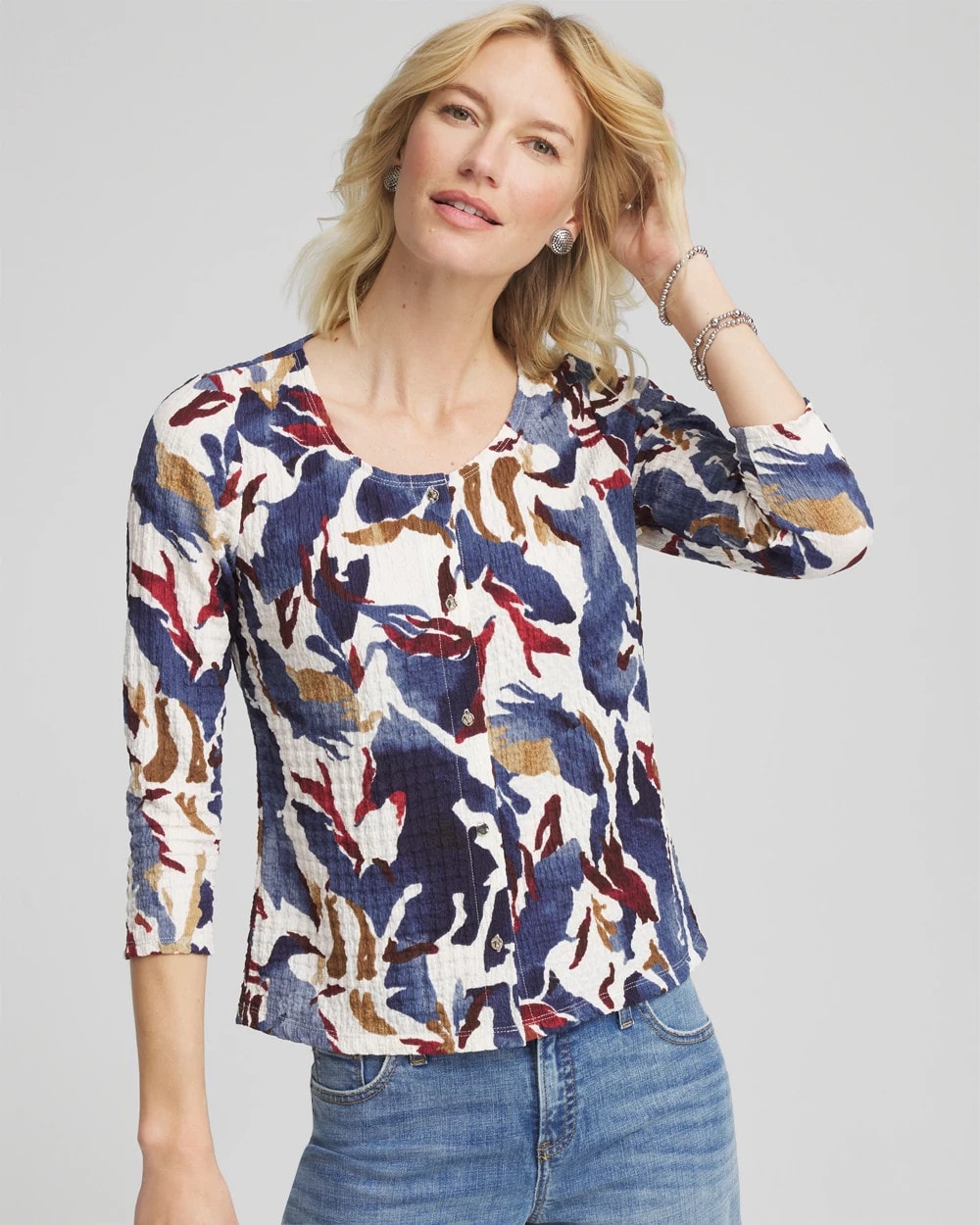 Chico's Special Offer | Printed Textured Scoopneck Cardigan