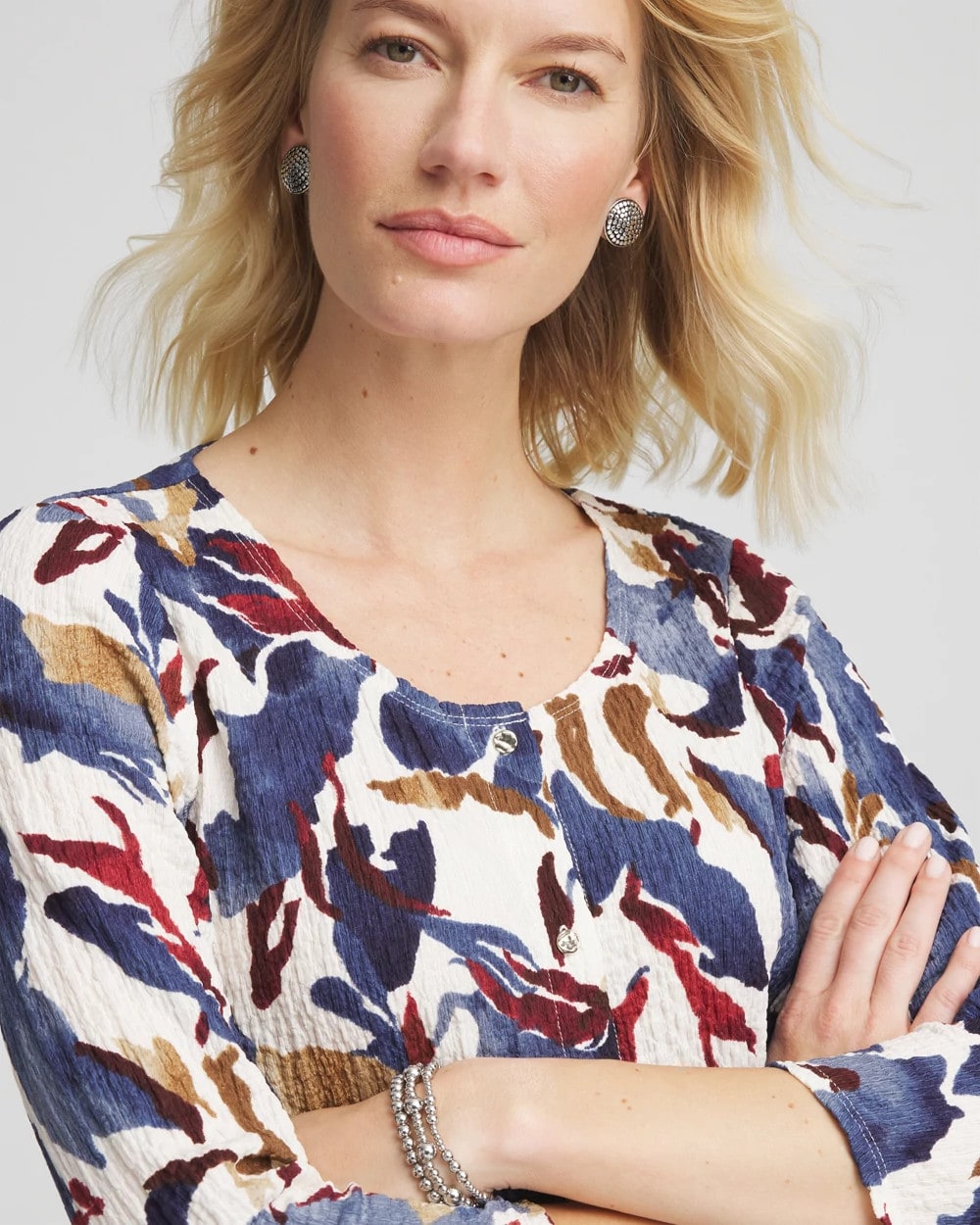 Chico's Special Offer | Printed Textured Scoopneck Cardigan